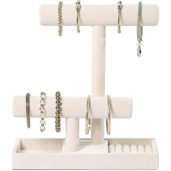 Velvet 2 Tier Jewelry Organizer Stand for Necklace Bracelet Earring Ring Tray - Picture 7 of 7